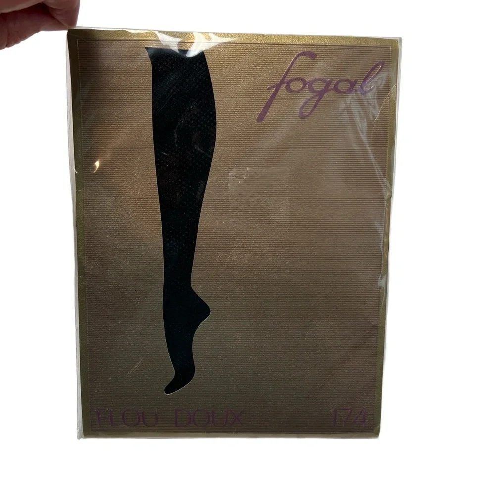 Fogal Size Large Flou Doux 174 Pantyhose Fine Fishnet Sheer Noir Black NWT‎